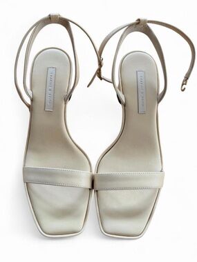 Charles & Keith Ivory Ankle-Strap Square-Toe Sandals